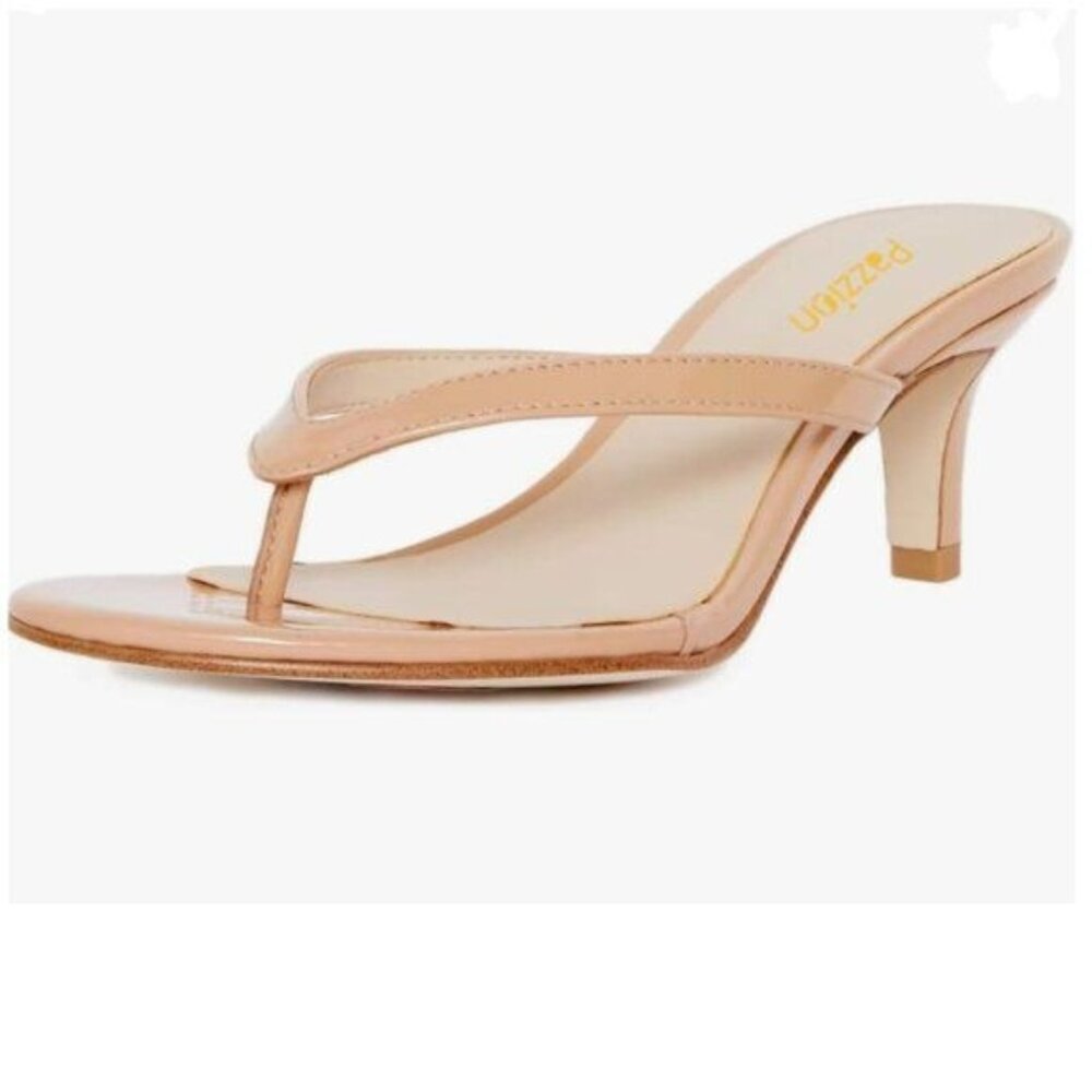 Pazzion Nude Flip Flops Open Toe Mid Heels Thong Sandals Casual Daily Shoes